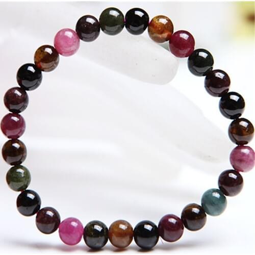 6.5mm Genuine Natural Colorful Tourmaline Gem Stone Bracelets For Women Femme Charm Stretch Round Crystal Beads Bracelet