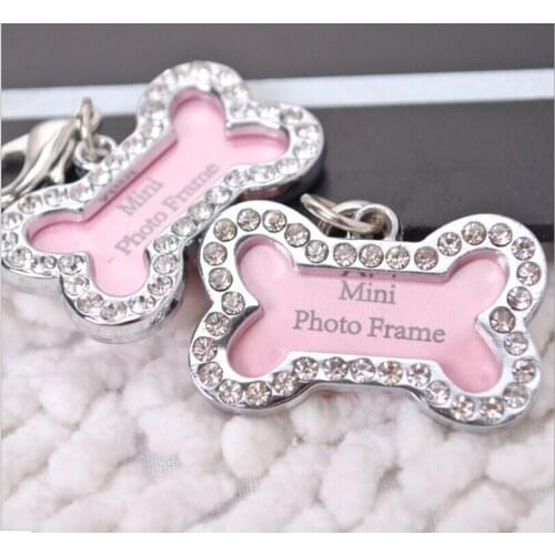 Free shipping 100pcs S Size Stainless Steel Pet Cat Dog ID Tags Customized Personalized Bone Shaped Dog Tag Pink