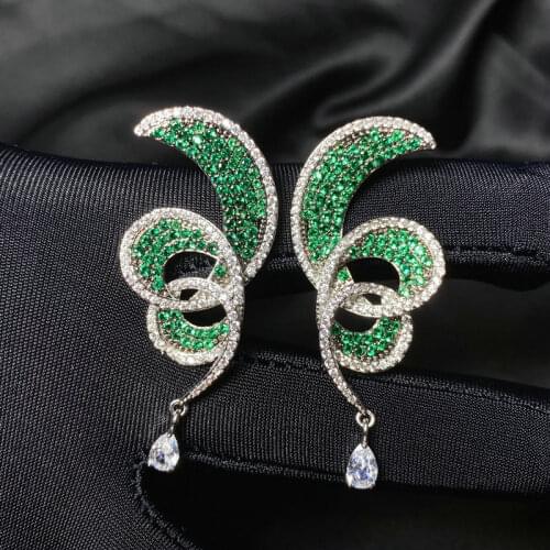 Bilincolor Fashion Zircon Green Spring Spiral Unique Earring for Women