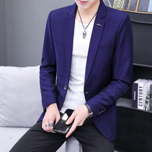 Korean Plaid Slim Fit Blazers Mens Wedding Groom Formal Suit Jackets High Quality One Button Business Regular Blazer For Men