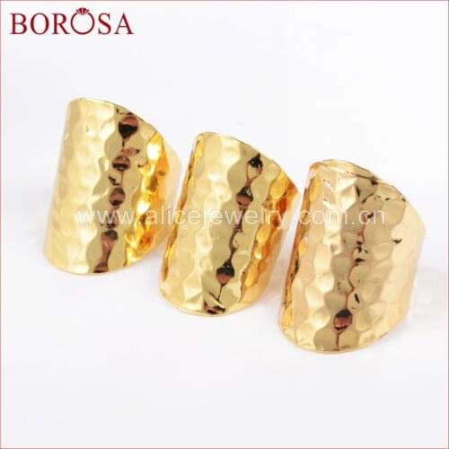 BOROSA 10 PCS Gold Color Ring Blank With With Decorative Pattern PJ029-G