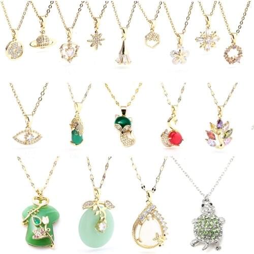 Buipoey Fashion Fine Pendant Gold Necklace For Women Man Original High Quality Zircon Flowers Dangle Charm Jewelry Girl Collar