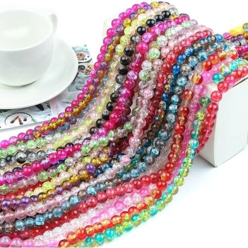 ZHUBI 100pcs/lot 8mm Crystal Glass Snow Beads Loose Spacer Crackle Round Pearl Charm Beads for women Jewelery Making DIY