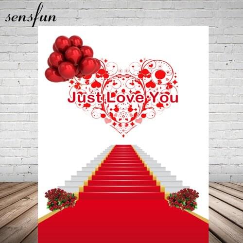 Sensfun Wedding Photography Backgrounds Red Carpet Balloons Heart Mariage Valentines Day Couple Anniversary Party Backdrops