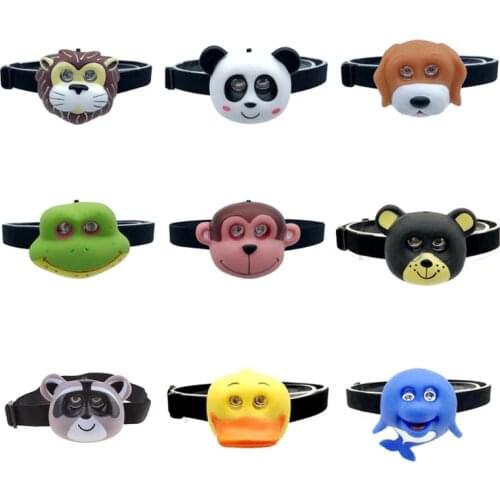 Childs Headlight with Headband Lovely Cartoon Animal Image Headlamp Safety SOS Flashlight Kids Gift for Outdoor Indoor Playing