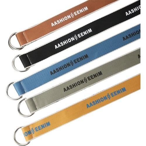 Unisex fashion letter printed Long canvas waist strap teenager hiphop punk style double-loop buckle belt Jeans trouser waistband