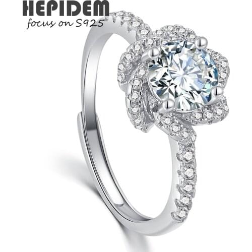 HEPIDEM 100% 1ct 6.5mm D Moissanite 925 Sterling Silver Rings 2022 New S925 Jewelry Women Wedding Gift Diamond Test Passed 1750