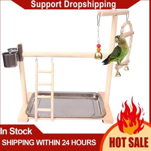 Parrot Playstands with Cup Toys Tray Bird Swing Climbing Hanging Ladder Bridge Wood Cockatiel Playground Bird Perches 40x23x36Cm