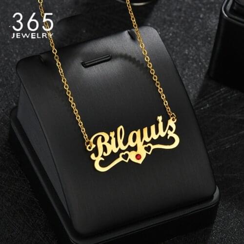 Customized Name Necklace Heart New Fashion Birthday Stone Custom Namplate Necklace Personalized Jewelry Girl Gift For Party