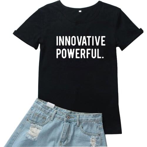 Innovative Powerful Women T Shirt Funny Letter Print Pattern Tshirt Women Loose Round Neck Tee Women Black Gothic Camiseta Mujer