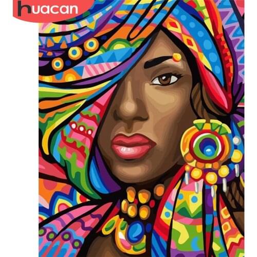 HUACAN Painting By Number African Woman Handpainted Wall Art Coloring By Numbers On Canvas Figure Kits Acrylic Room Decoration