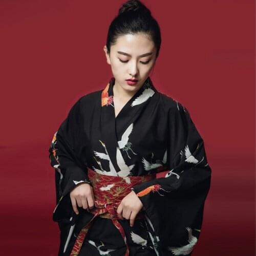 Janpanese Style Kimono Crane Traditional Kimono Women Japanese Fashion Costume Cosplay Asian Streetwear Korean Dress JL1236