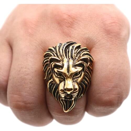 316L Stainless Steel Cool Classic Gold-Color Lion King Ring