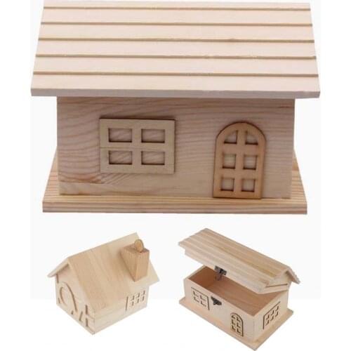 House Shape Money Box No Burrs Wood Desk Saving Piggy Bank for Students