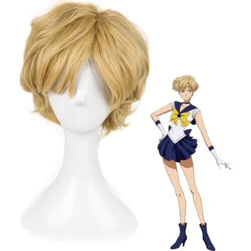 Sailor Uranus Tenoh Haruka Short Wig Cosplay Costume Heat Resistant Synthetic Hair Women Carnival Party Wigs