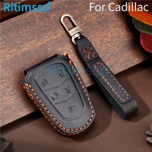 Leather Remote Key Cover Fob Case Shell For Cadillac ATS CT6 CTS DTS XT5 Escalade ESV SRX STS XTS ELR 2014 2015 2016 2017 2018