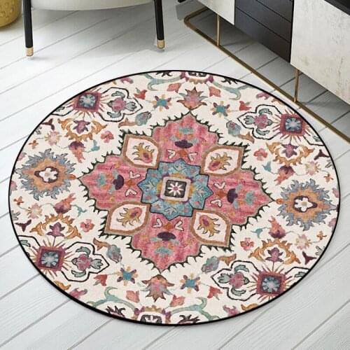 Persian Style Round Area Rugs Ethnic Floral Print Living Room Children Play Game Non-Slip Floor Mat Bedroom Hanging Chair Carpet