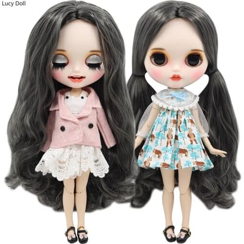ICY Factory Blythee Doll 1/6 Bjd White Skin Joint Body Grey Hair Without Bangs, New Matte Face With Teeth, 30cm BL9016