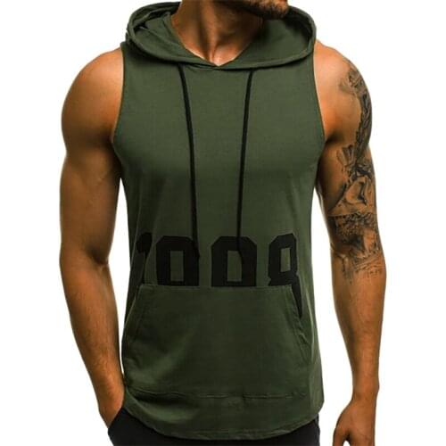 Men Fitness Muscle Tank Tops Summer Sleeveless Hooded Bodybuilding Vests Slim Fit Workout Printed Singlet Basic Streetwear Майка