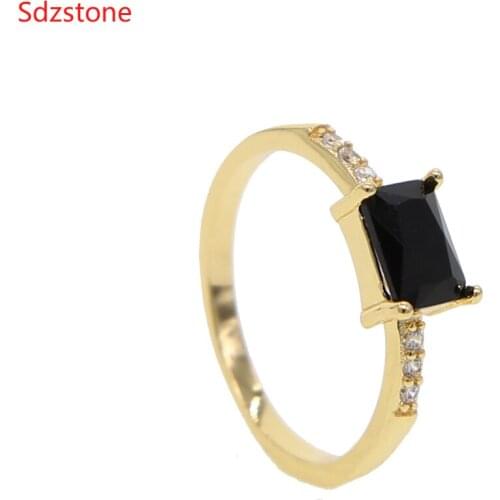 Gold color Plated Black stone Rings Men women Vintage Ring Punk Classic Black Drip Imitation Black Stones Male Ring