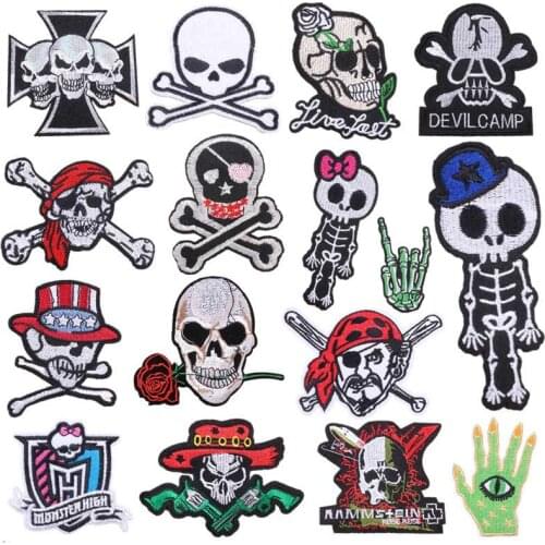Fashion Skull Embroidery Combination Iron On Patches For Clothes DIY Washable Backpack/Clothing Patches Horror Embroidery Patch