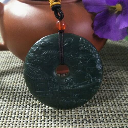 Natural Hetian Jade Visiting friends Hand carving Jade Pendant Jewelery Lucky Auspicious Amulet Fine Jewelery Jade Pendant