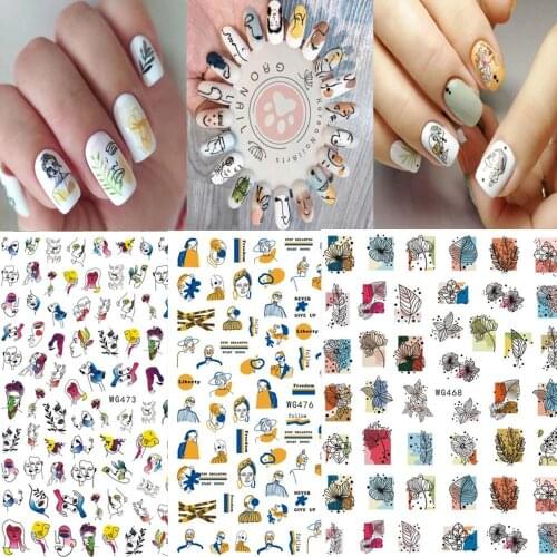 Newest WG475 476 abstract lady 3D nail sticker decal stamping back gule DIY nail decoration tips