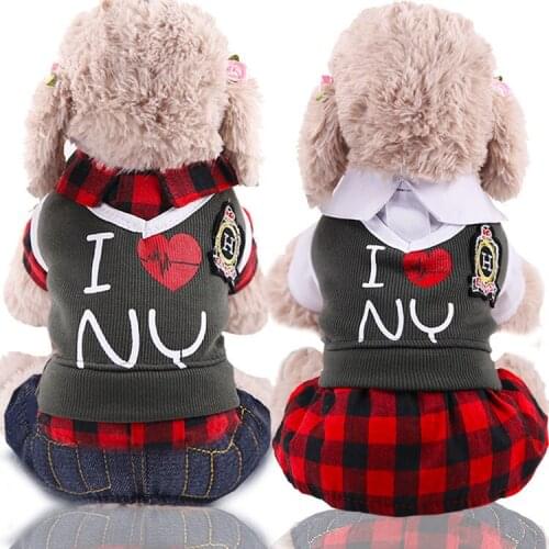 Pet clothes four-legged couple clothes puppy spring and autumn coat college style two-legged skirt dog costumes for small dogs