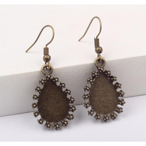 Onwear 20pcs fit 13x18mm oval cabochon earring base setting blanks diy antique bronze bezel trays for earrings jewelry making