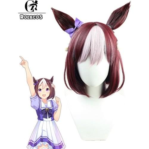 ROLECOS Uma Musume Pretty Derby Cosplay Special Week Cosplay Wig Brown 35cm Short Wig with Ears Synthetic Hair Heat Resistant