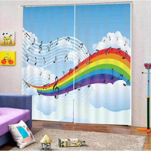 Custom curtains White cloud rainbow notes 3d Curtains Blackout for Living Room Kids Bedroom Fabric