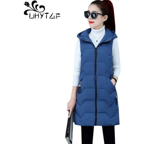 UHYTGF down jacket autumn winter vest womens hooded casual plus size vests jacket Pure color wild warm Parker vest waistcoat 339