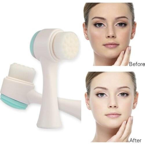 Silicone Facial Cleanser Double Side Wash Brush Soft Face Cleaning Portable Size Deep Pore Cleansing Face Massage Washing Tool