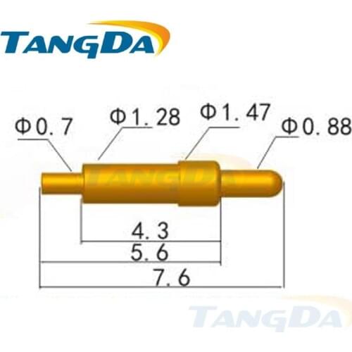 Tangda pogo pin connector DHL D 1.47*7.6 Hmm spring Bluetooth headset high current probe 5A plating 10u" gold copper C3604 120g