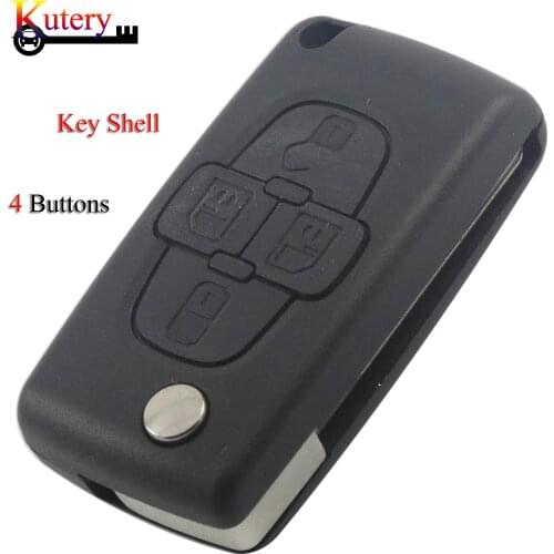 Kutery Folding Remote Car Key Shell For Citroen For Peugeot 4Buttons With VA2/HU83 Blade For CE0523