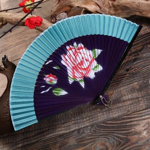 Fan Chinese-Style Folding Womens Craft Fan Classical Head Green Inkjet Fan Ethnic Casual Folding Fan Antique Folding Fan