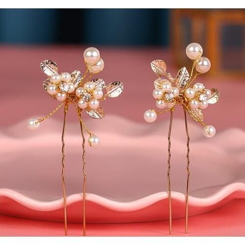 Wedding Hair Jewelry Bride Hair Sticks Hairpin for Women Rhinestone Pearl Headwear Sweet Girls Head Hair Clips Accessories Gifts