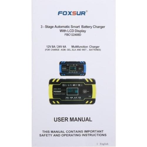 Smart Car Battery Charger 12V 8A 24V 4A 100-240V AC Fast Automatic Charging