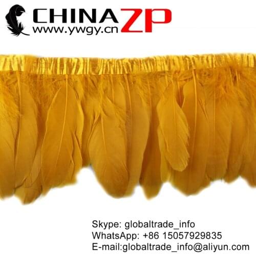 Leading Supplier CHINAZP Factory Wholesale Price for per Yard Beautiful Dyed Gold Goose Feather Fringe Trimming