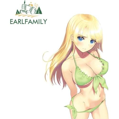 EARLFAMILY 13cm x 8.5cm Sexy Blonde Anime Girl Car Sticker Vinyl Car Wrap Creative Graffiti Stickers Motocycle Helmet EVO Decal
