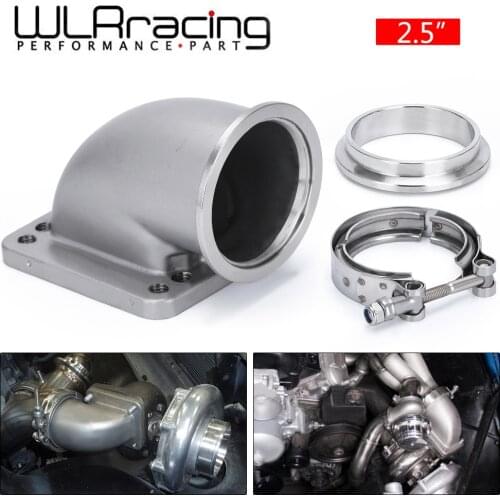 WLR - 2.5" Vband 90 Degree Cast Turbo Elbow Adapter Flange 304 Stainless Steel + Clamp and Flange For T3 T4 Turbocharger