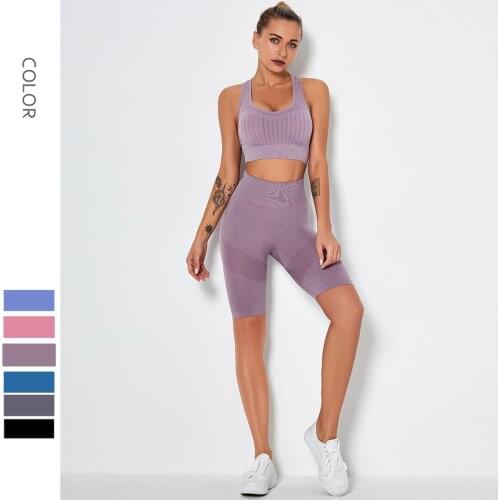 Women Sportswear Yoga Sets Crop Top Bra Tank&Summer Elastic Cycling Female Tights Shorts Suit For Fitness Running Jogger Clothes