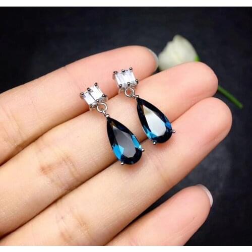 Fashion big grace water drop natural blue topaz drop earrings Natural gemstone earrings 925 silver girl party gift fine jewelry