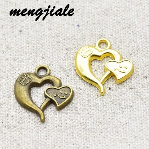 15pcs Wholesale Two Color Heart Charms Alloy Metal Pendants For DIY Handmade Jewelry Accessories Making 22*21mm