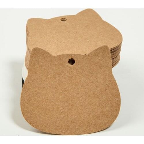 50pcs Cat Shape Tags White Kraft Paper Hang Tag Gift Bags Handmade Label for Home Wedding Party Supplies DIY Crafts Accessories