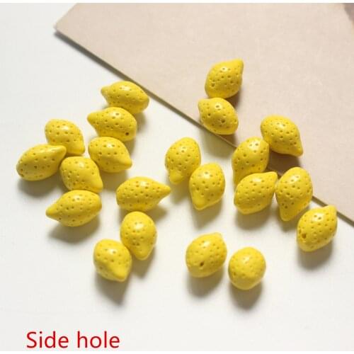 New style 50pcs/lot color print cartoon fruit lemon shape resin beads with holes diy jewelry earring/garment accessory
