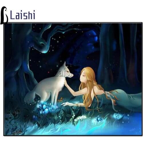 Diamond Painting Anime cartoon little girl and little white wolf diamond mosaic full square diamond cross stitch home decor