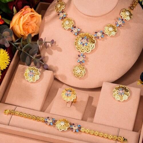 KellyBola Jewelry Fashion Gorgeous Geometric Zircon Necklace Bracelet Earring Ring Female Wedding Party Performance High Quality