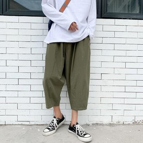 Men Harajuku Harem Pants Japanese Mens Summer Cotton Linen Joggers Pants Male Vintage Holiday Sweatpants Streetwear Fashions