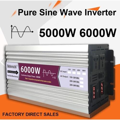 Pure Sine Wave Inverter 5000W 6000W DC 12V / 24V / 48V / 60V To AC 220V - 240V Power Converter With LED Display Universal Plug
